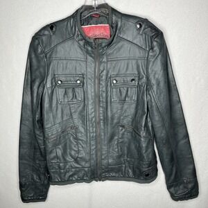 Collection By Bernardo Faux Leather Green Moto Full Zip Jacket Coat Women's L